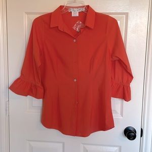 Orange Medium Gretchen Scott stretch bell sleeve button down top!